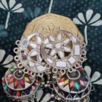 Silver Moon and Star Multicolor Earrings - Ethnic Jhumka