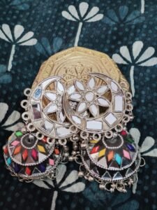 Silver Moon and Star Multicolor Earrings - Ethnic Jhumka